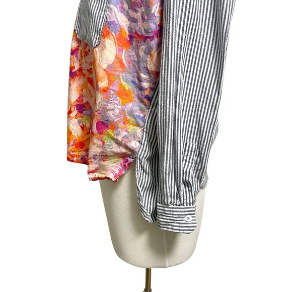 Anthropologie Boho Mixed Floral Stripe Button Front Shirt Relaxed size 0 - Picture 5 of 9